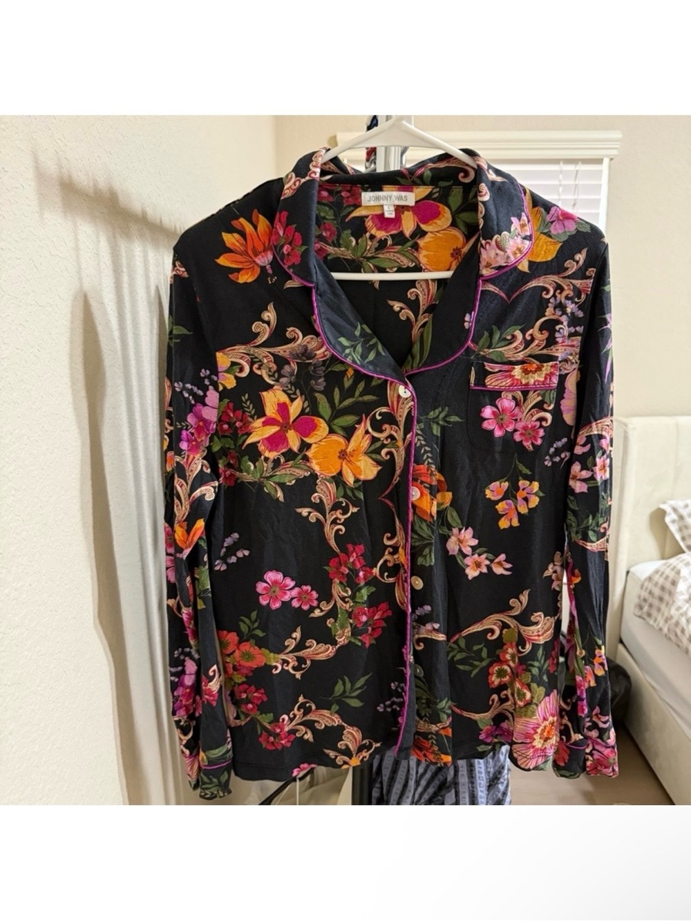 Johnny Was Pocca pajama long sleeve floral button up boho soft Pima cotton top
